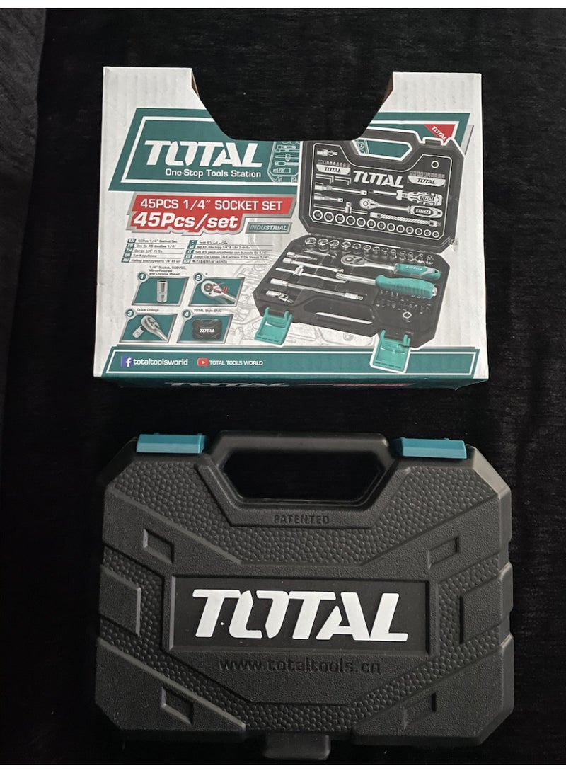 توتال طقم TOTAL THT141451 عدد 45 قطعة سوكيت 1/4 بوصة من فولاذ CR-V مع ذراع راتشيت ورؤوس مفكات وعلبة حفظ BMC - Image 5