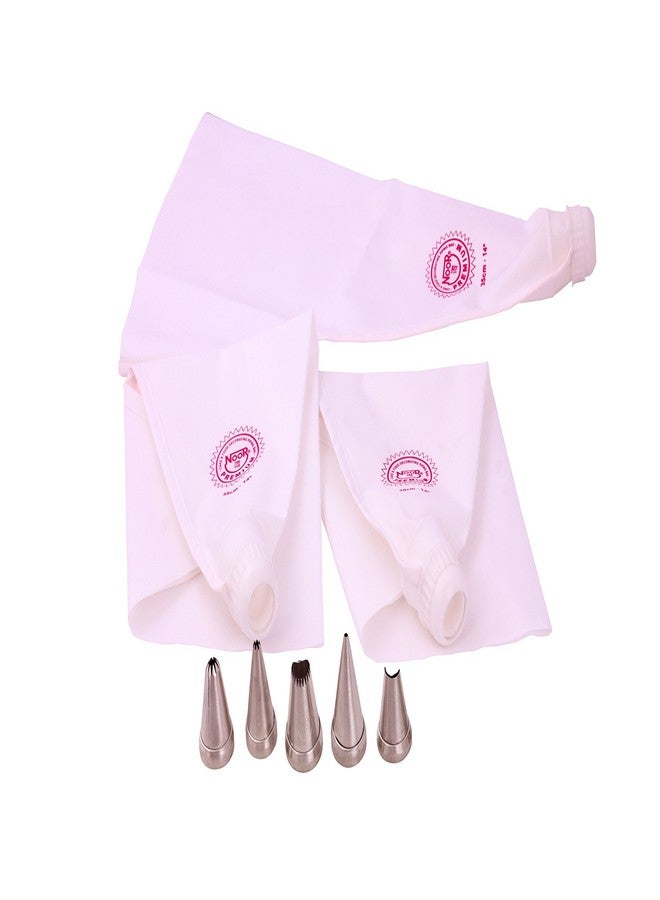 Noor Cake Decoration Icing Bag With 5 Nozzle, White, 35cm, Set of 3