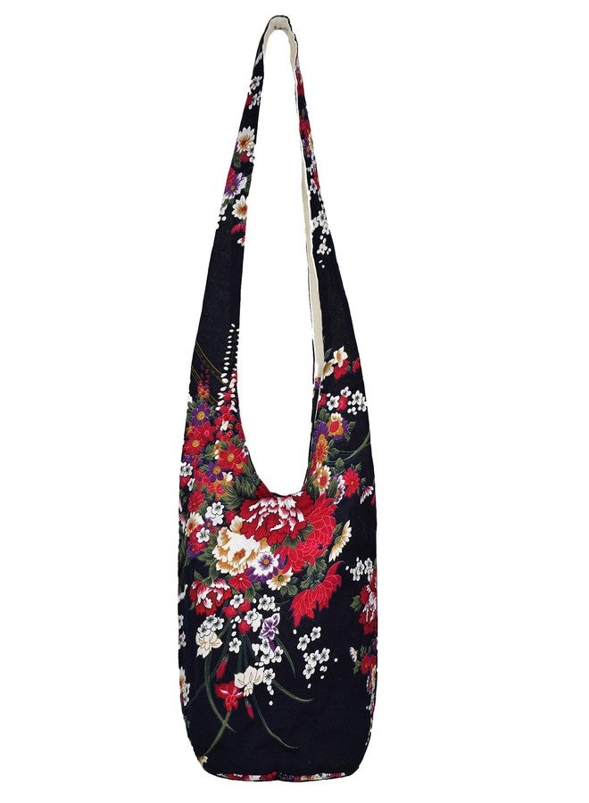 WITERY Large Hobo Sling bag For Women - Handmade Ethnic Canvas Cloth Crossbody Bags with Zip Closure, Ladies Everyday Small Hippie Purse Sling Tote Travel Purse Shoulder Bag - Image 1