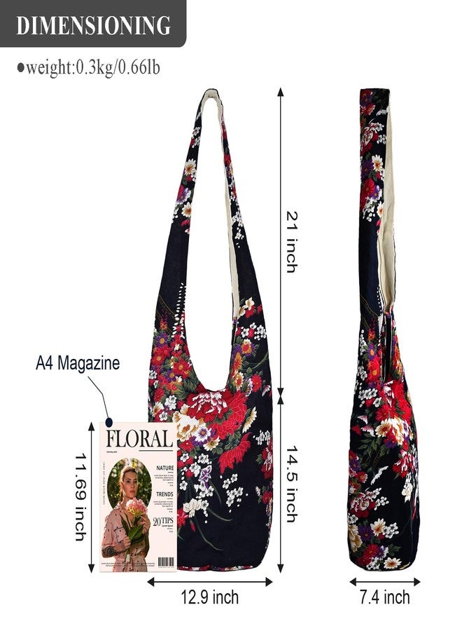 WITERY Large Hobo Sling bag For Women - Handmade Ethnic Canvas Cloth Crossbody Bags with Zip Closure, Ladies Everyday Small Hippie Purse Sling Tote Travel Purse Shoulder Bag - Image 4