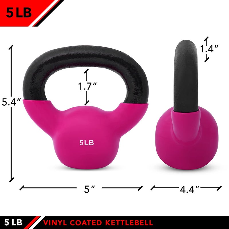 JFIT Vinyl-Coated Cast Iron Kettlebell Weight â€“ Flat Bottom Kettlebell for Strength Training, Cross Training & Home Gym Workouts, 5LB-Hot Pink - Image 2