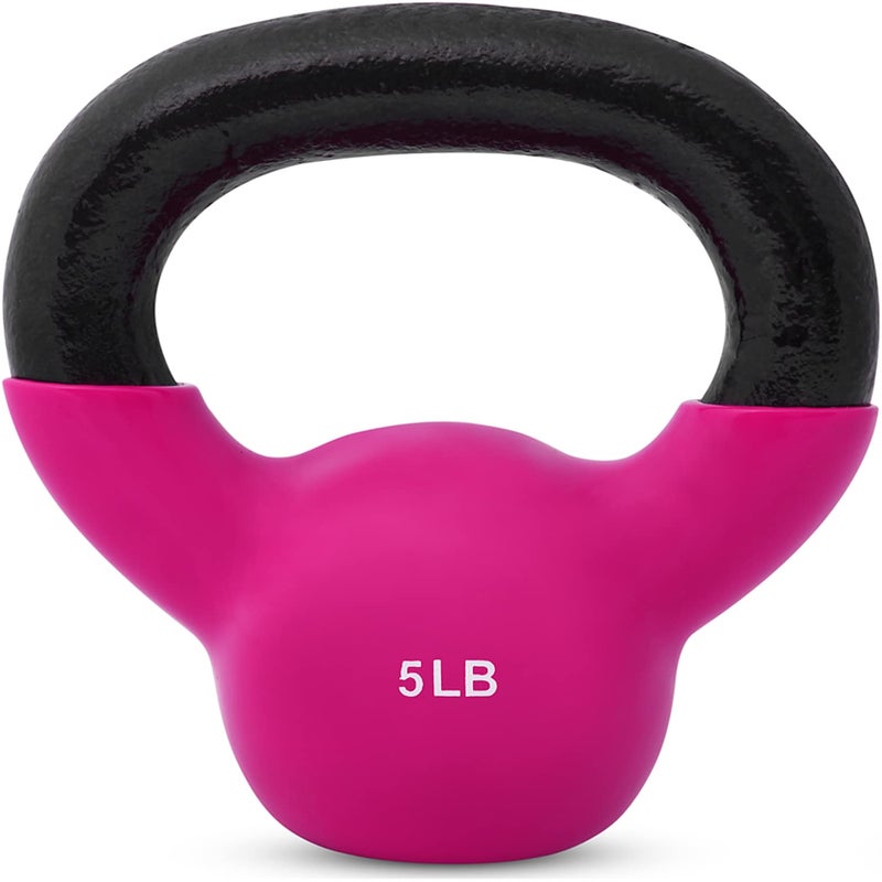 JFIT Vinyl-Coated Cast Iron Kettlebell Weight â€“ Flat Bottom Kettlebell for Strength Training, Cross Training & Home Gym Workouts, 5LB-Hot Pink - Image 1
