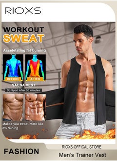 RIOXS Men's Slim Body Shaper Vest, Abdomen Slim Top Compression Tank, Body Shapewear Vest With Front Zipper,  Body Shaping Sauna Vest For Men, Breathable Gym Fitness Body Shaping Vest  - Image 2