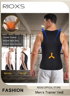 RIOXS Men's Slim Body Shaper Vest, Abdomen Slim Top Compression Tank, Body Shapewear Vest With Front Zipper,  Body Shaping Sauna Vest For Men, Breathable Gym Fitness Body Shaping Vest  - Image 3