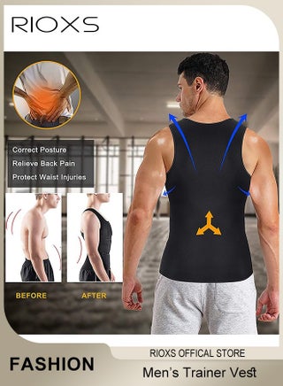 Men's Slim Body Shaper Vest, Abdomen Slim Top Compression Tank, Body Shapewear Vest With Front Zipper,  Body Shaping Sauna Vest For Men, Breathable Gym Fitness Body Shaping Vest - view 3