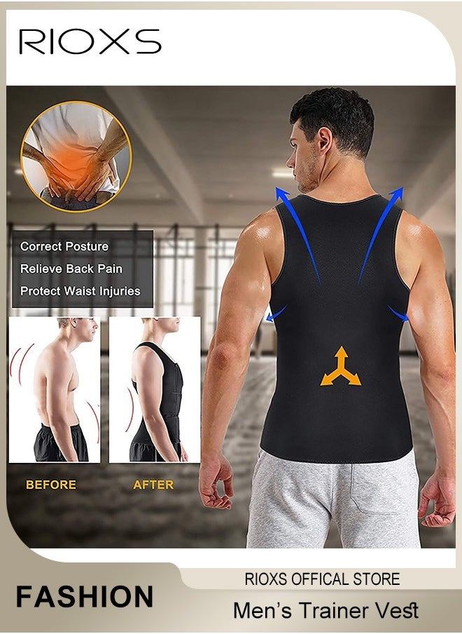 RIOXS Men's Slim Body Shaper Vest, Abdomen Slim Top Compression Tank, Body Shapewear Vest With Front Zipper,  Body Shaping Sauna Vest For Men, Breathable Gym Fitness Body Shaping Vest  - Image 3