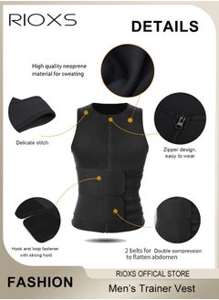RIOXS Men's Slim Body Shaper Vest, Abdomen Slim Top Compression Tank, Body Shapewear Vest With Front Zipper,  Body Shaping Sauna Vest For Men, Breathable Gym Fitness Body Shaping Vest  - Image 5