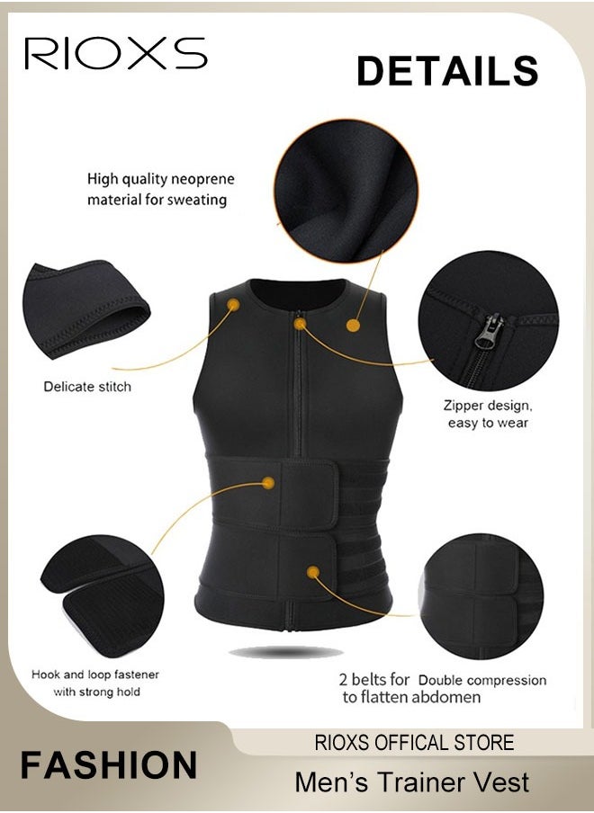 RIOXS Men's Slim Body Shaper Vest, Abdomen Slim Top Compression Tank, Body Shapewear Vest With Front Zipper,  Body Shaping Sauna Vest For Men, Breathable Gym Fitness Body Shaping Vest  - Image 5