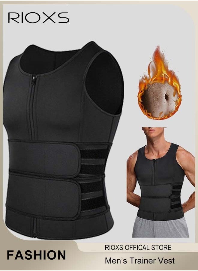 RIOXS Men's Slim Body Shaper Vest, Abdomen Slim Top Compression Tank, Body Shapewear Vest With Front Zipper,  Body Shaping Sauna Vest For Men, Breathable Gym Fitness Body Shaping Vest  - Image 1