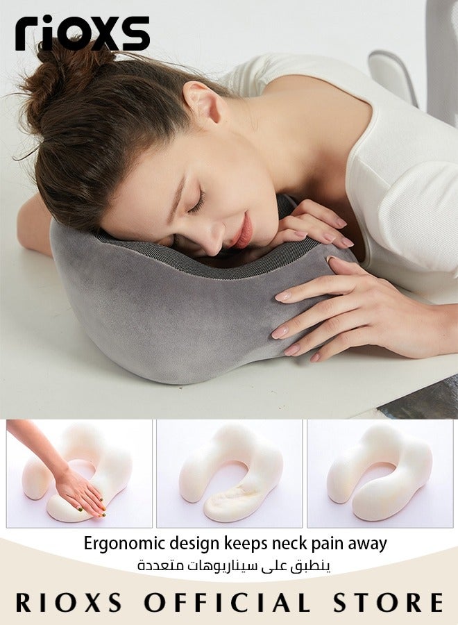 RIOXS Travel Pillows, Memory Foam Neck Pillow With Comfortable Breathable Cover, Neck Pillow For Airplane, Head Support Pillow With Eye Masks And Earplugs, Lightweight Sleeping Rest Pillows For Travel/ Car/ Train And Office Use - Image 4