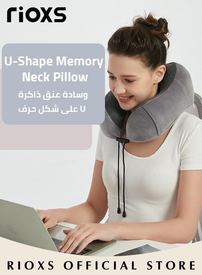 RIOXS Travel Pillows, Memory Foam Neck Pillow With Comfortable Breathable Cover, Neck Pillow For Airplane, Head Support Pillow With Eye Masks And Earplugs, Lightweight Sleeping Rest Pillows For Travel/ Car/ Train And Office Use - Image 3