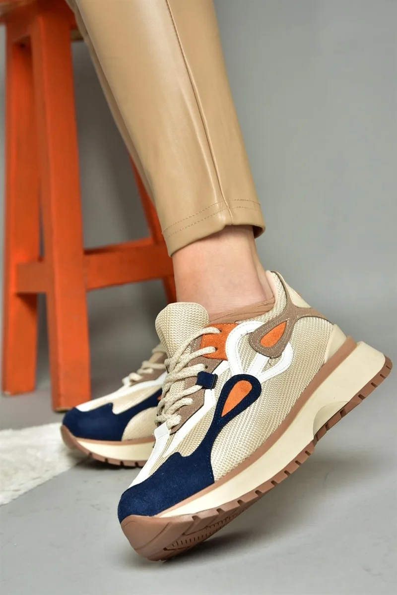 Fox Shoes R312510504 Beige/Navy Blue Fabric Women's Sports Shoes Sneakers