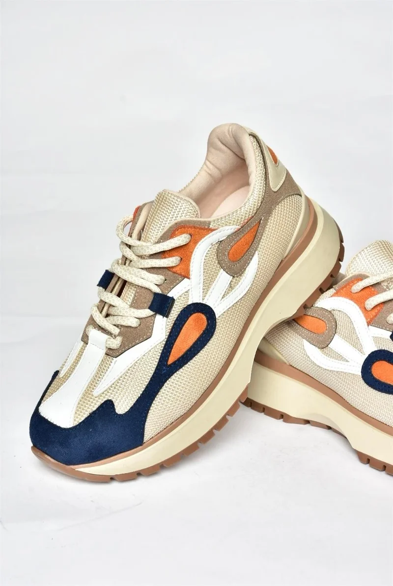 Fox Shoes R312510504 Beige/Navy Blue Fabric Women's Sports Shoes Sneakers