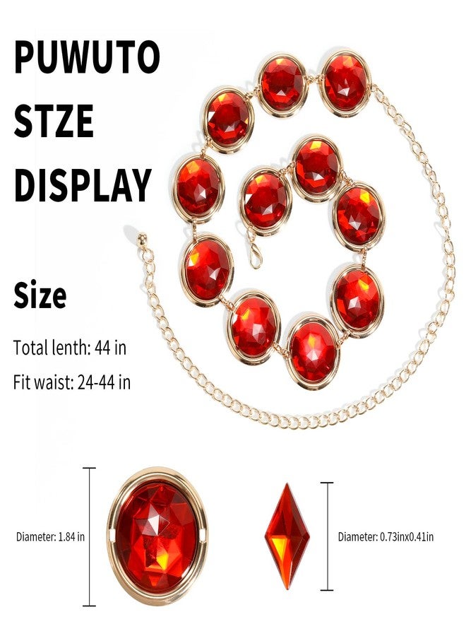 puwuto Red Gem Waist Belt Anime Cosplay Stone Chain Western Belt, Adjustable Halloween Rhinestone Belt Costume for Women Halloween Cosplay Props Accessories - Image 2