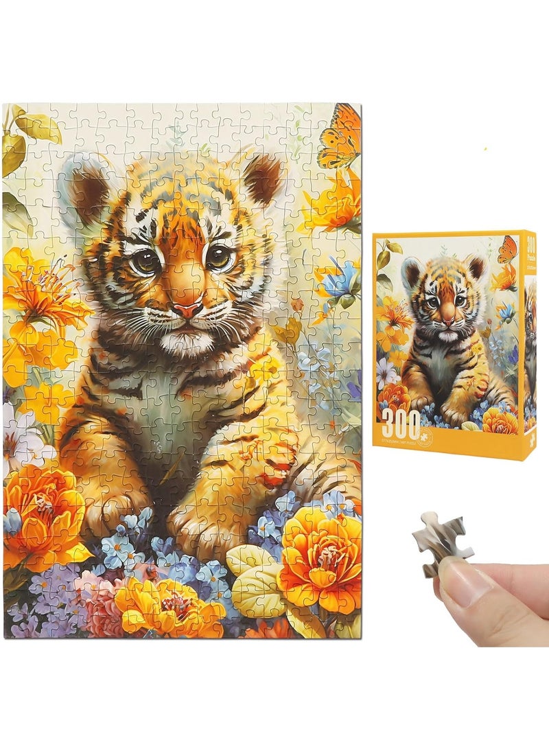 أحجية الصور المقطوعة "نمر" مكونة من 300 قطعة - أحجية فنية لقطة لطيفة للبالغين والمراهقين - الحجم 377 × 252 مم - Image 1