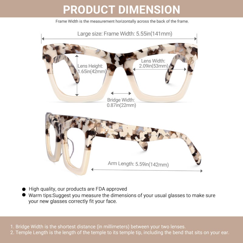 VOOGLAM Rectangle Eyeglasses for Women with Non-prescription Clear Lens Sienna Light Tortoise GWA035804-01 - Image 4