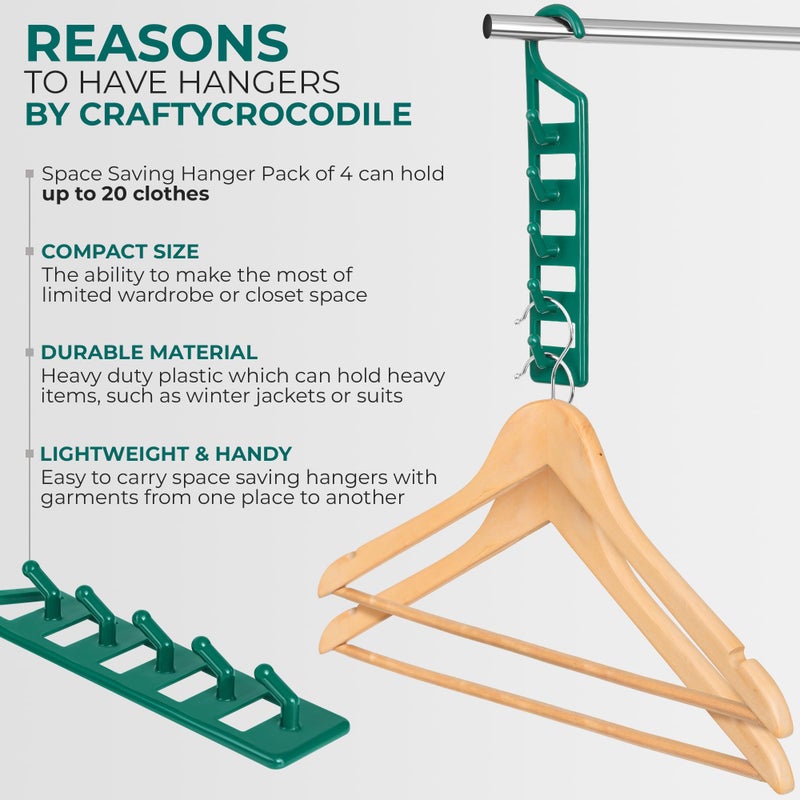 CraftyCrocodile Space Saving Hangers for Clothes - 4 in Pack  Heavy Duty Plastic  Multi Closet Space Savers for Shirts  Pants  Jeans  Sweaters - Hanger Organizer Space Saver - Image 3