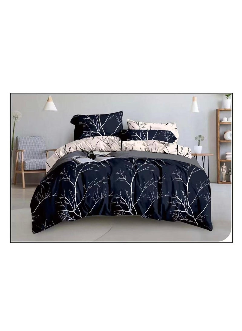 طقم مفروشات فاخر بحجم كينج مكون من 6 قطع - تصميم بسيط، غطاء لحاف 220×240 سم مع شرشف مطاطي و4 أغطية وسائد