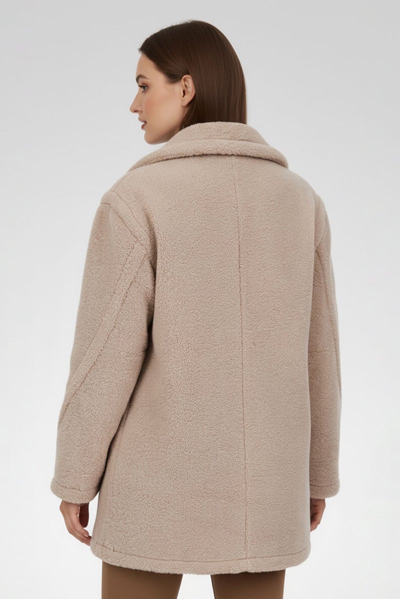 Sam Edelman Women Wide Lapel Fleece Trench Coat, Beige - Image 4