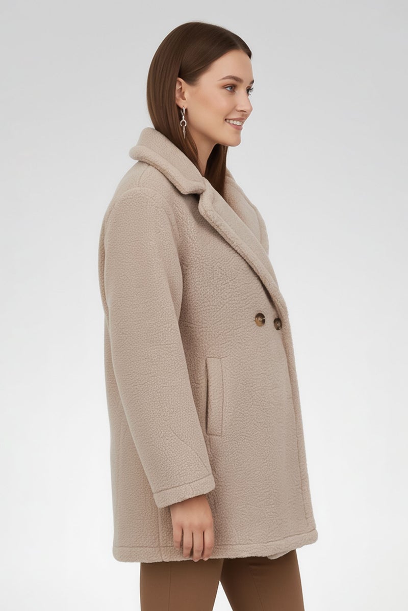 Sam Edelman Women Wide Lapel Fleece Trench Coat, Beige - Image 3