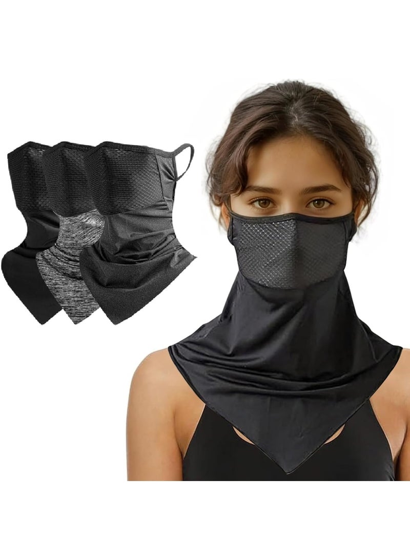 SOLARAE Winter Face Mask, 3 Pack Sun Protection Cycling Face Cover, Ski Mask Neck Gaiter Scarf, Quick Dry Breathable Neck Gaiter for Outdoor, Triangular Hanging Ear Mask Windproof Bandana, Black - Image 1