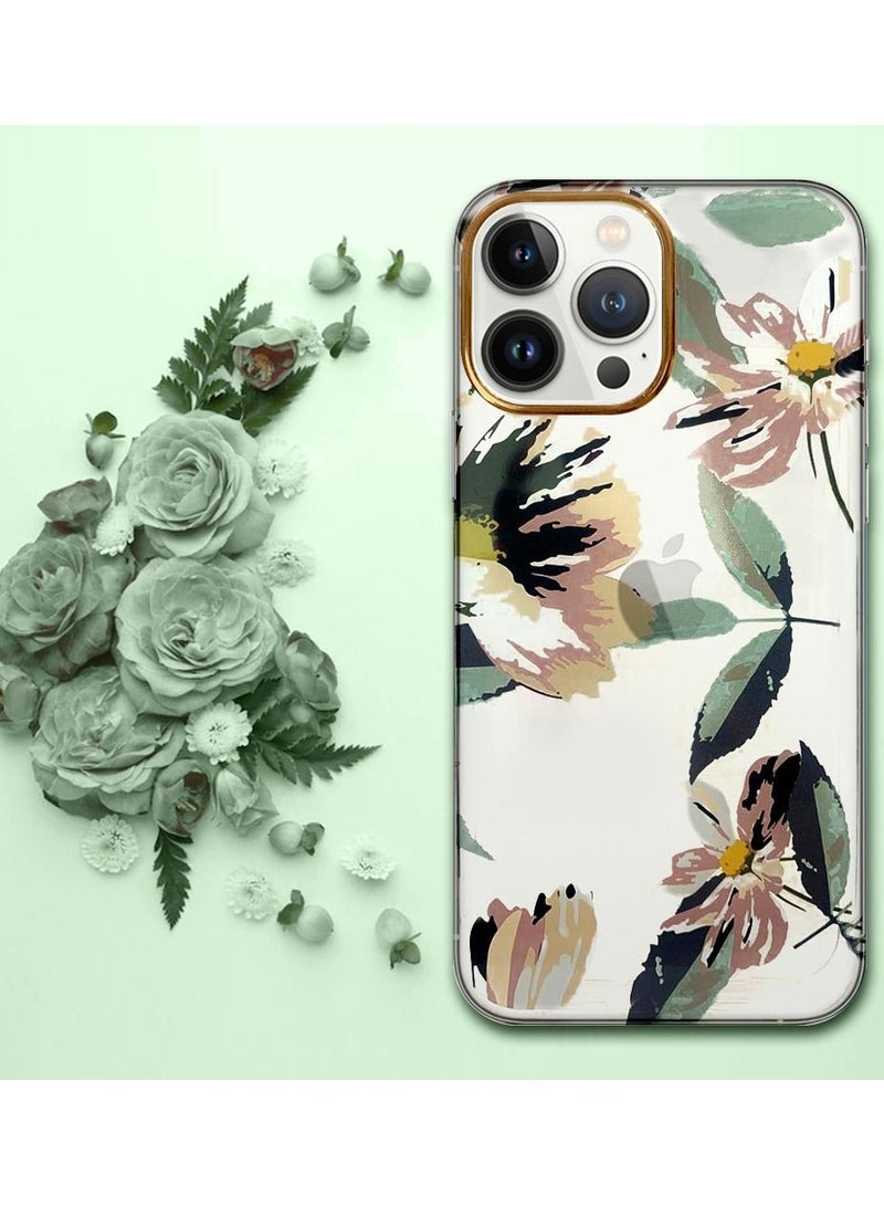 JOWAY iPhone 13 Pro Floral Clear Case Ultra Slim Shockproof Flower Print Transparent Cover Design 3 - Image 4