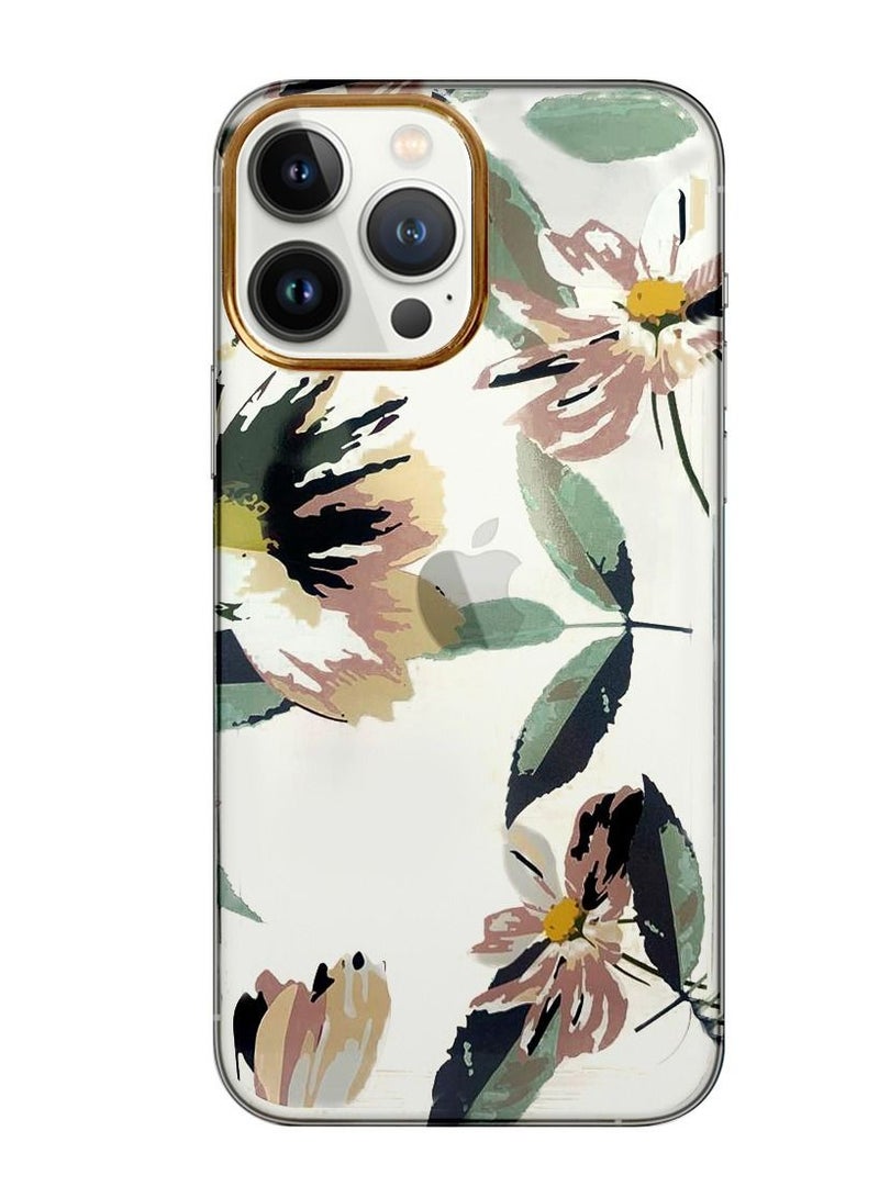JOWAY iPhone 13 Pro Floral Clear Case Ultra Slim Shockproof Flower Print Transparent Cover Design 3 - Image 1