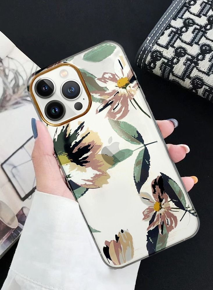 JOWAY iPhone 13 Pro Floral Clear Case Ultra Slim Shockproof Flower Print Transparent Cover Design 3 - Image 3