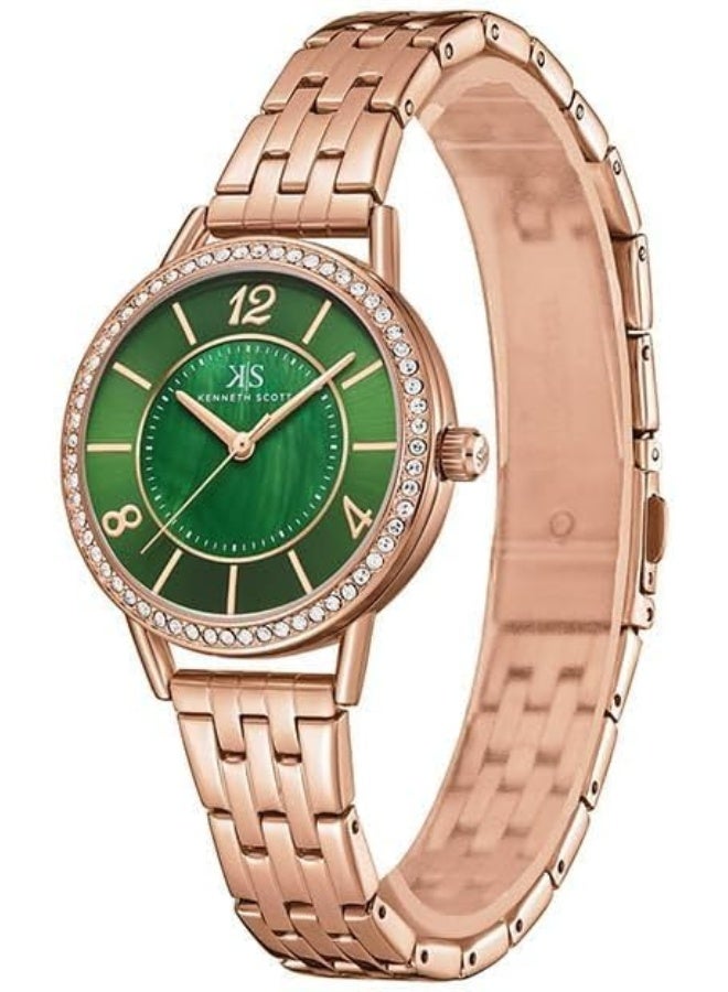 كينيث سكوت ساعة كينيث سكوت نسائية بحركة  وشاشة تناظرية وسوار من الفولاذ المقاوم للصدأ - -، ذهبي وردي - Image 2