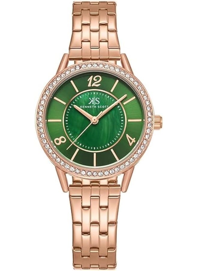 كينيث سكوت ساعة كينيث سكوت نسائية بحركة  وشاشة تناظرية وسوار من الفولاذ المقاوم للصدأ - -، ذهبي وردي - Image 1