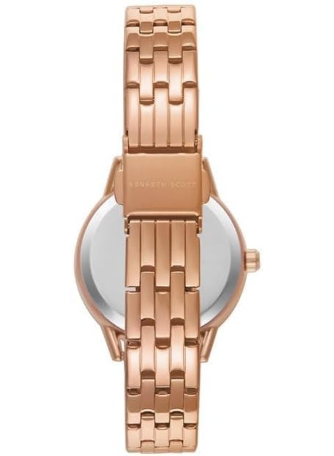 كينيث سكوت ساعة كينيث سكوت نسائية بحركة  وشاشة تناظرية وسوار من الفولاذ المقاوم للصدأ - -، ذهبي وردي - Image 3