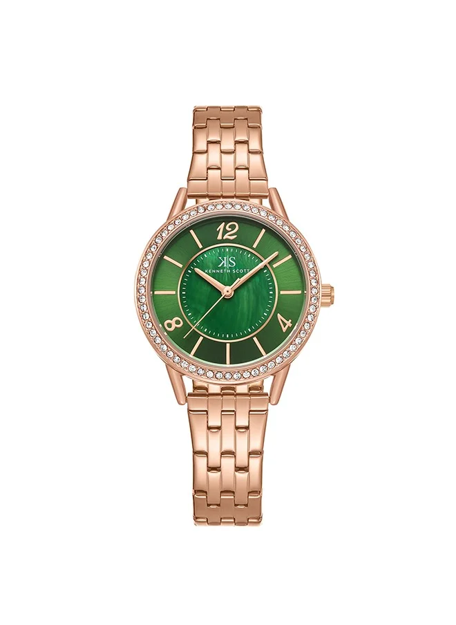 كينيث سكوت Kenneth Scott Women's Green Dial Analog Watch - K23537-RBKMG