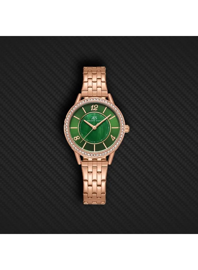 Kenneth Scott Green Kenneth Scott Women's PC21 Movement Watch, Analog Display and Stainless Steel Strap - K23537-RBKMG, Rose Gold for Women | Best Price UAE