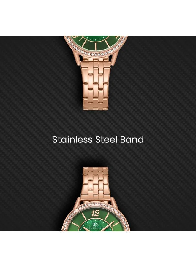 Kenneth Scott Green Kenneth Scott Women's PC21 Movement Watch, Analog Display and Stainless Steel Strap - K23537-RBKMG, Rose Gold for Women | Best Price UAE