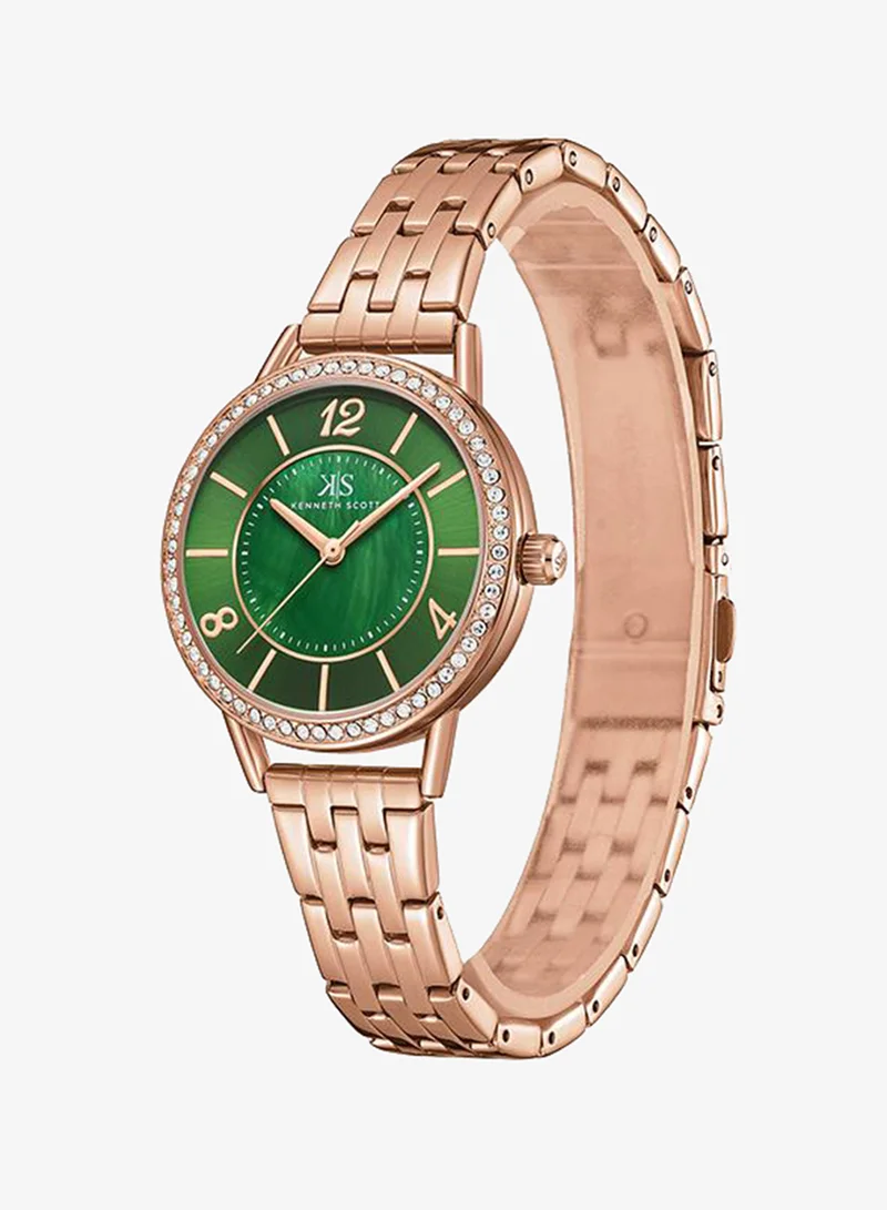 KENNETH SCOTT Kenneth Scott Women's PC21 Movement Watch, Analog Display and Stainless Steel Strap - K23537-RBKMG, Rose Gold