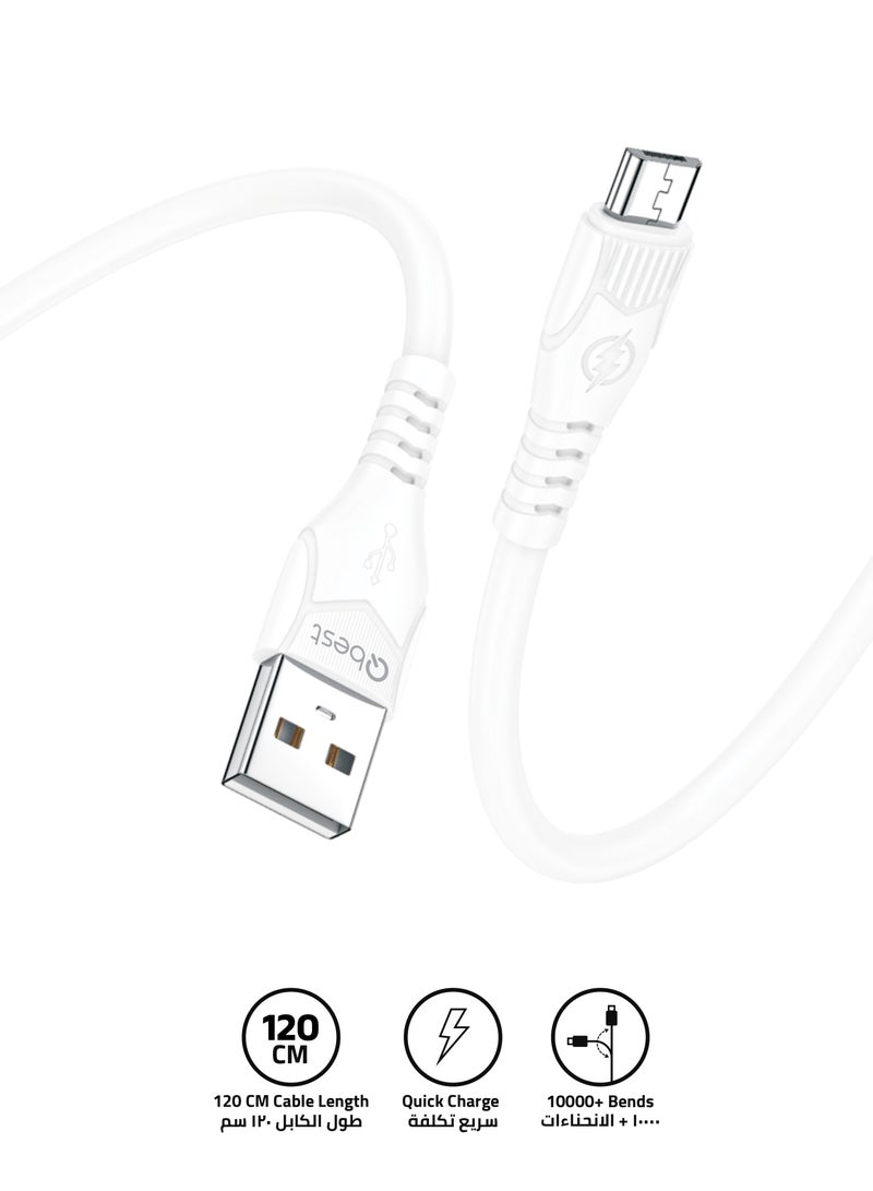 Qbest 6.0A Fast Charging USB to Micro Cable 1.2M – High-Speed Data Transfer, Durable Design for Android Devices - White - Image 1