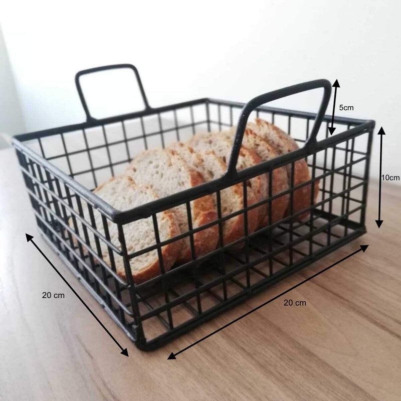 INDIDECOR INDIDECOR 567848 Square Metal Bread Basket Decorative Storage basket toast basket breakfast basket Black  - Image 2