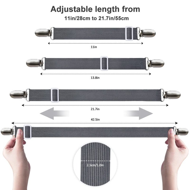 Sopito Sheet Fasteners, Sopito 4pcs Adjustable Elastic Straps to Keep Sheets in Place Heavy Duty Non Slip Bed Cover Grippers Clips for Crib to King Size Bed, Gray - Image 4