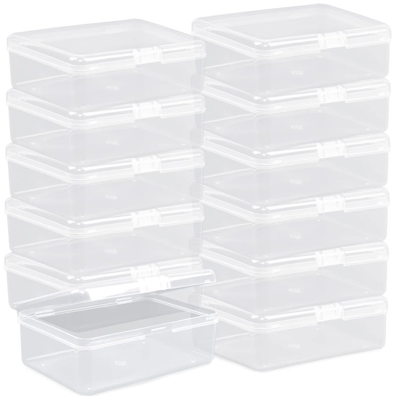 Rocutus Clear Plastic Beads Containers Empty Mini Storage Containers Box,12 Pack Plastic Containers with Lids,Beads Storage Box with Hinged Lid for Beads,Earplugs,Pins, Small Items (5.6 x 4.1 x 1.9 inch) - Image 1