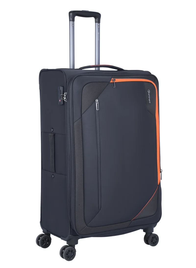 إيمينينت Unisex Soft Travel Bag Trolley Luggage Set of 3 Polyester Lightweight Expandable 4 Double Spinner Wheeled Suitcase with 3 Digit TSA lock E765 Black