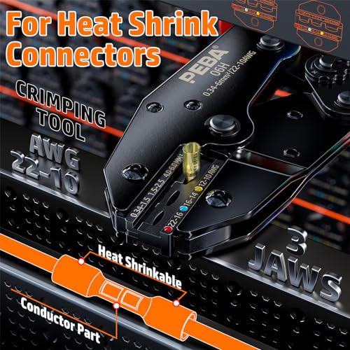 PEBA Wire Crimping Tool Kit, Ratcheting Crimper for 22-10 AWG, 110PCS Waterproof Heat Shrink Butt Connectors, Copper Core, for Automotive, Marine, Trailer & Home Use, UL Listed - Image 2