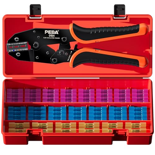 PEBA Wire Crimping Tool Kit, Ratcheting Crimper for 22-10 AWG, 110PCS Waterproof Heat Shrink Butt Connectors, Copper Core, for Automotive, Marine, Trailer & Home Use, UL Listed - Image 1