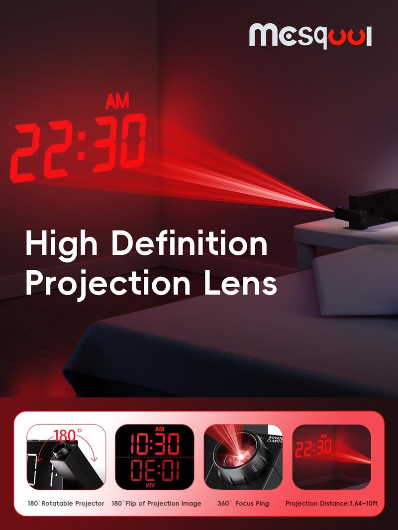 Mesqool Digital Projector Alarm Clocks for Kids Bedroom,Plug-in Clock with 180° Projection on Ceiling Wall,Dual Alarms for Heavy Sleepers,Battery Backup,USB Charging Port,Easy-to-Set,Dimmer,Snooze - Image 4