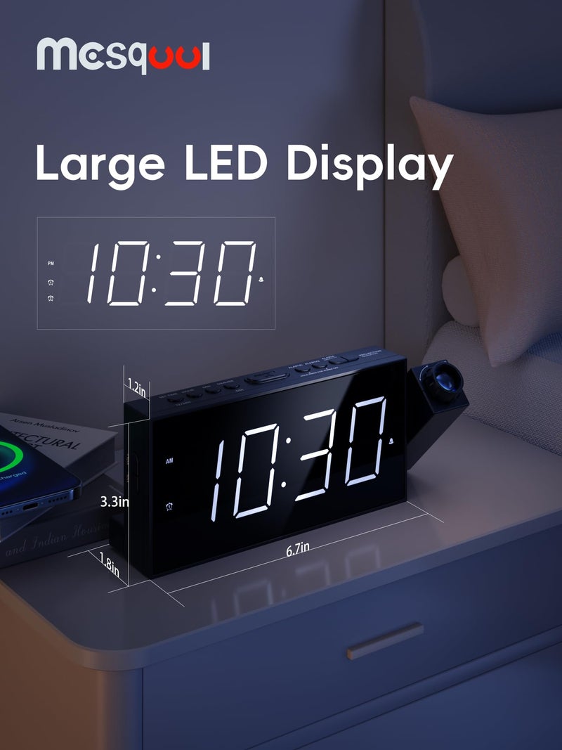 Mesqool Digital Projector Alarm Clocks for Kids Bedroom,Plug-in Clock with 180° Projection on Ceiling Wall,Dual Alarms for Heavy Sleepers,Battery Backup,USB Charging Port,Easy-to-Set,Dimmer,Snooze - Image 3
