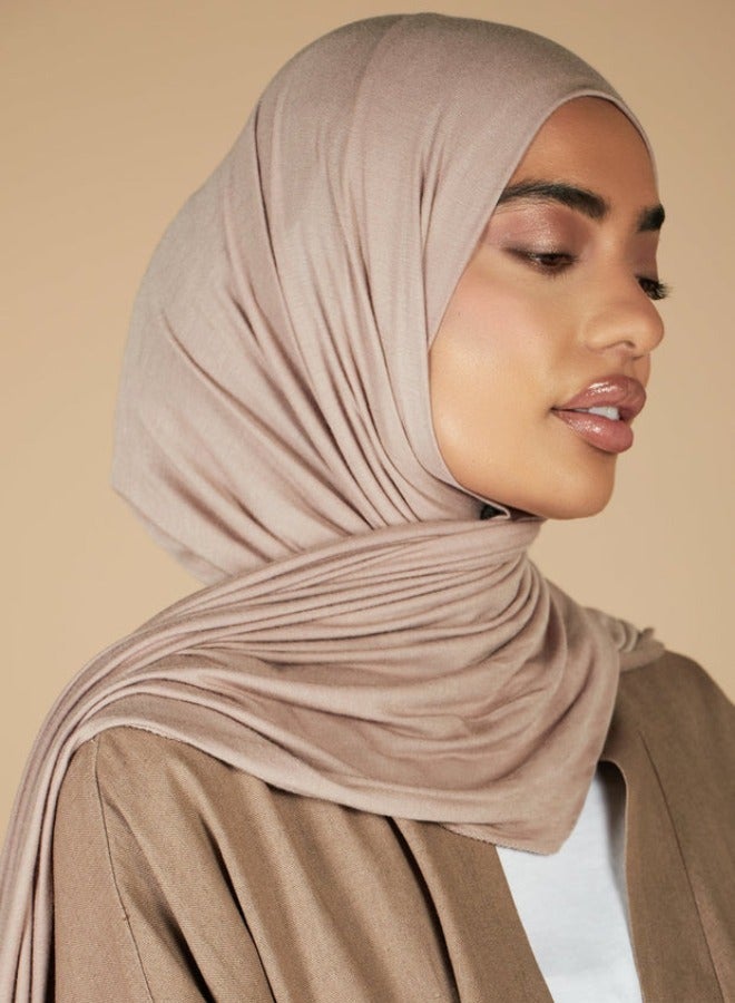 حجاب شيلة جيرسي القابل للتمدد - حجاب إسلامي عربي - شال - 70 × 170 سم - بيج