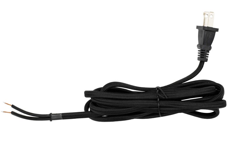 Creative Hobbies Rayon Cloth Covered Electric Lamp Cord with End Plug, Stripped Ends Ready for Wiring -8 Foot, SPT-2 UL Listed (Black) - Image 1