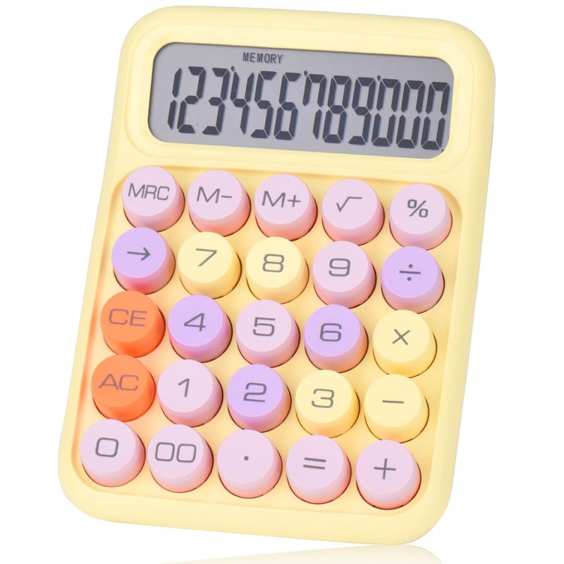 Holotioee Mechanical Pushbutton Calculator,12 Digit Large LCD Display,Big Buttons Easy to Press,Colorful Candy Calculator,Automatic Sleep,with Battery.for Office,School, Home. (Yellow) - Image 1