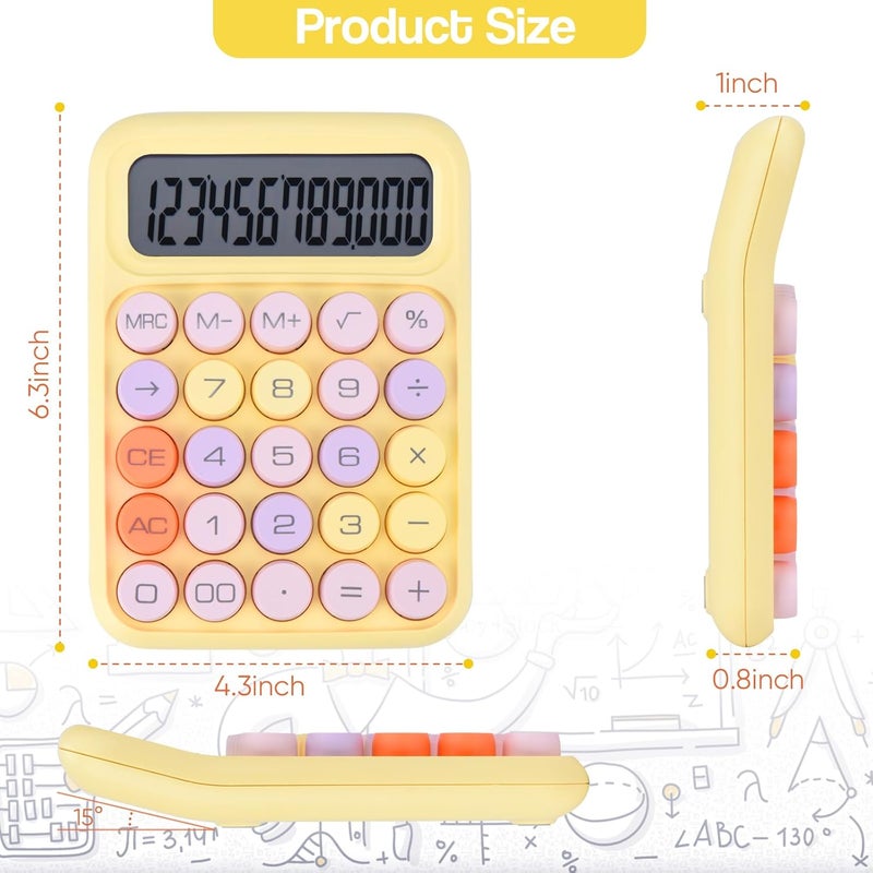 Holotioee Mechanical Pushbutton Calculator,12 Digit Large LCD Display,Big Buttons Easy to Press,Colorful Candy Calculator,Automatic Sleep,with Battery.for Office,School, Home. (Yellow) - Image 3