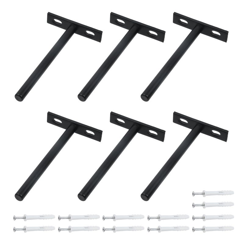 Antrader 5 Inch Solid Steel Floating Shelf BracketsBlind Shelf Supports Large Hidden Floating Wall Shelf Support Bracket for Floating Wood Shelves Matte Black6Pcs - Image 2