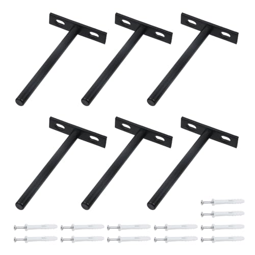 Antrader 5 Inch Solid Steel Floating Shelf BracketsBlind Shelf Supports Large Hidden Floating Wall Shelf Support Bracket for Floating Wood Shelves Matte Black6Pcs - Image 1